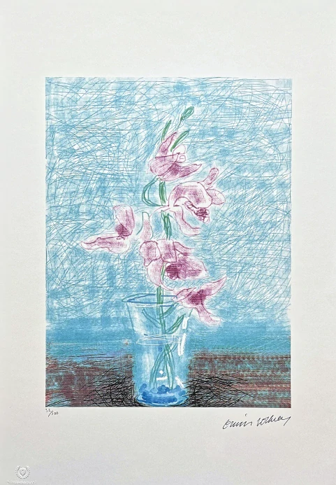 David Hockney - Pink Orchid 32/500 - limitovaná edice s certifikátem, 35x50 cm