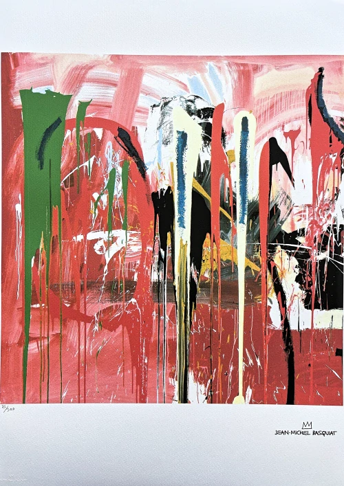 Jean-Michel Basquiat - Red untitled 75/300 - limitovaná edice, signováno, 50x70cm