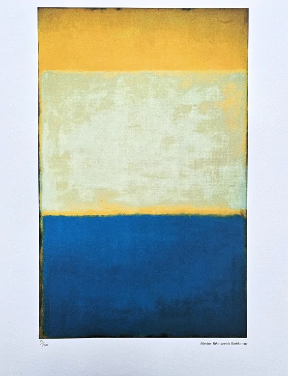 Mark Rothko - No. 16 – yellow, white, blue over yellow on grey x/200 - signováno, s certifikátem, 50x65 cm