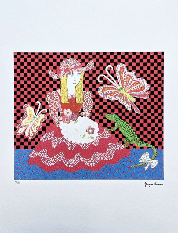 Yayoi Kusama - Girl with butterflies 160/500 - signováno, číslovaná edice, 50x65 cm