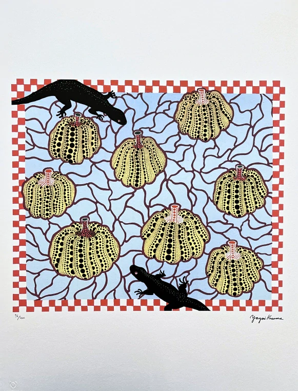 Yayoi Kusama - Lizards and pumpkins x/500 - signováno, číslovaná edice, 50x65 cm