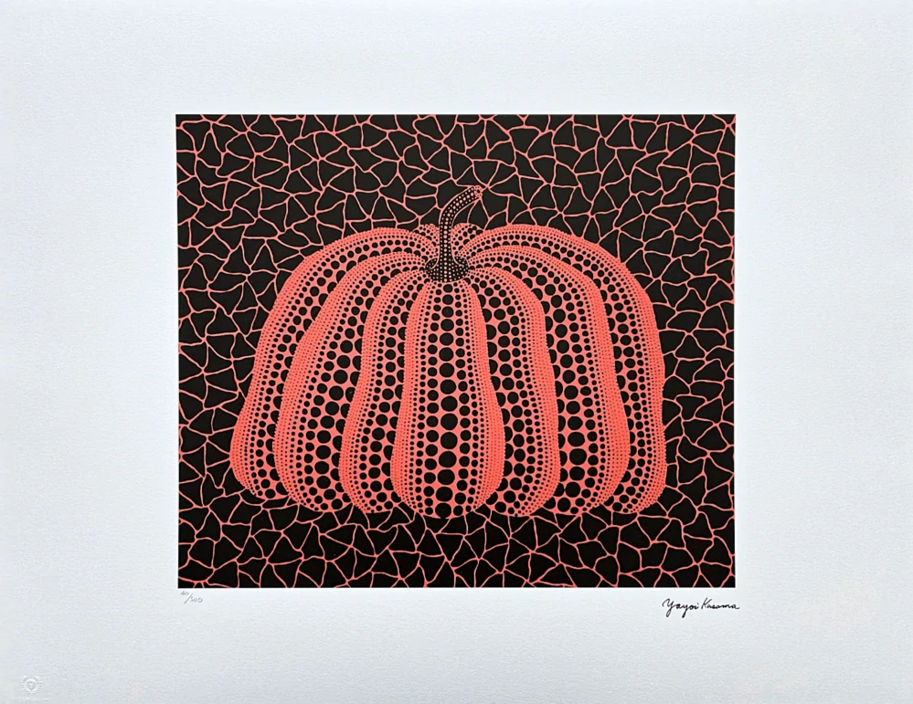 Yayoi Kusama - Red pumpkin on black x/500 - signováno, číslovaná edice, 65x50 cm