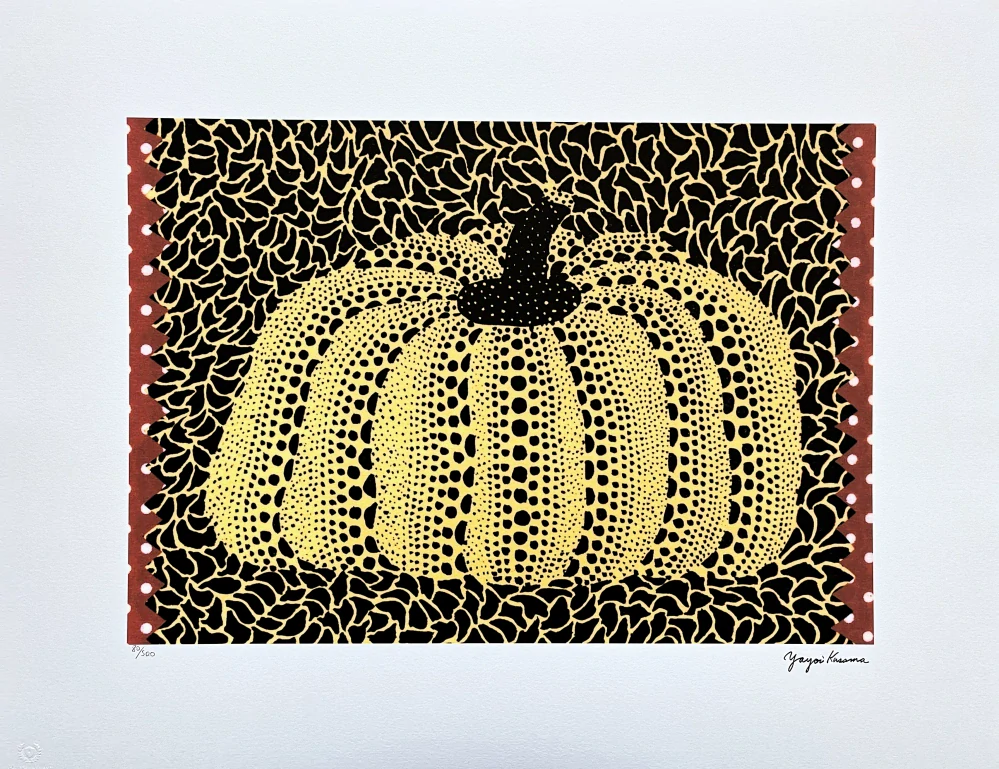 Yayoi Kusama - Yellow pumpkin with red stripes x/500 - signováno, číslovaná edice, 65x50 cm