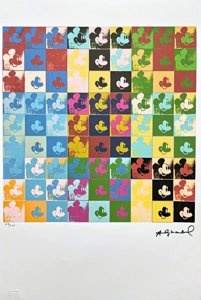 Andy Warhol - Mickey Mouse barevná koláž 67/100 - edice Leo Castelli s certifikátem