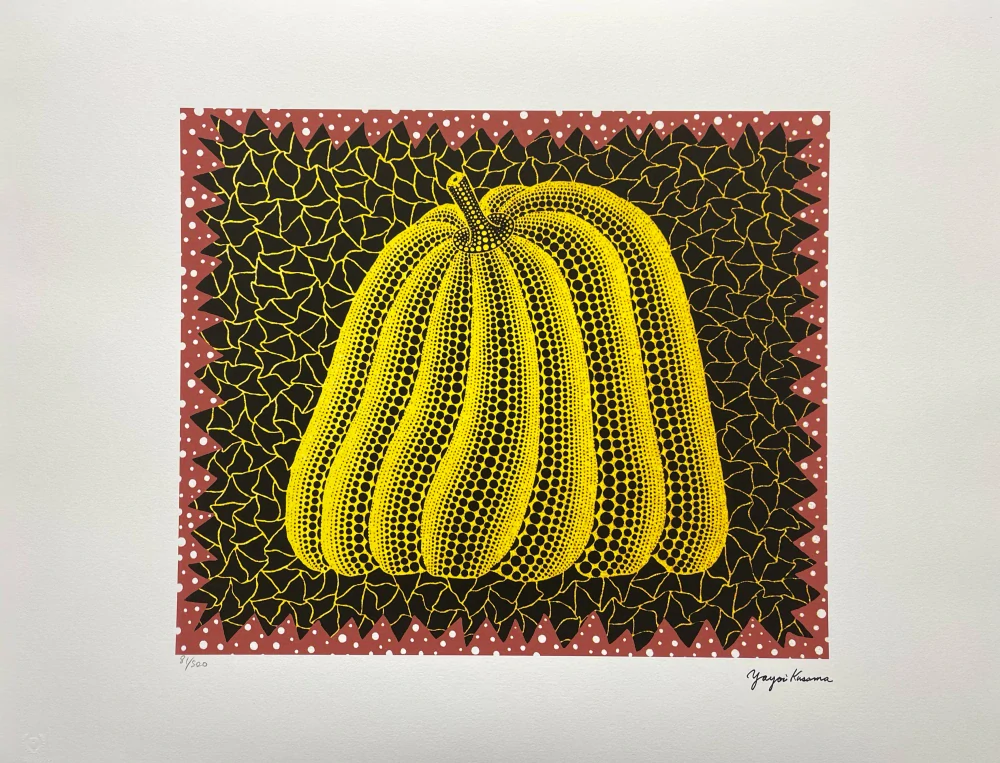 Yayoi Kusama - Yellow pumpkin with red stripes II x/500 - signováno, číslovaná edice, 65x50 cm