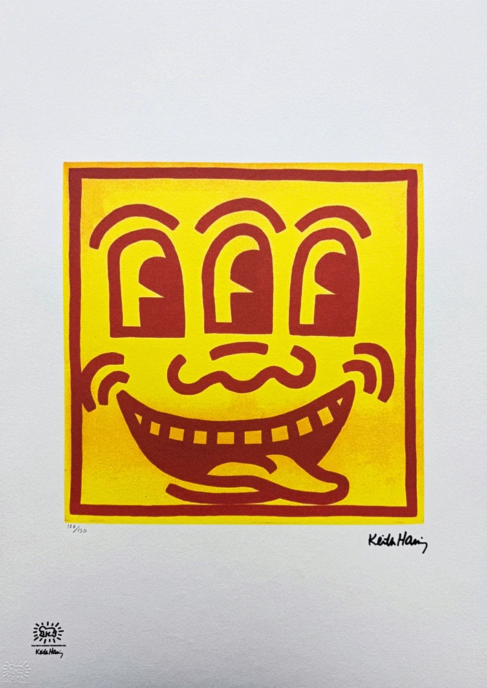 Keith Haring - Three Eyed Smiling Face x/150 - signováno, limitovaná edice s certifikátem, 70x50 cm