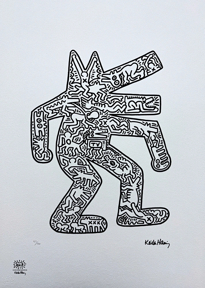 Keith Haring - Barking Dog Figure x/150 - signováno, limitovaná edice s certifikátem, 50x70 cm