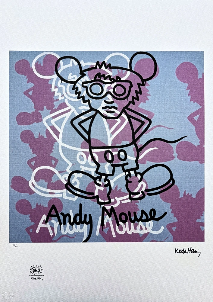 Keith Haring - Andy Mouse ll x/150 - signováno, limitovaná edice s certifikátem, 50x70 cm