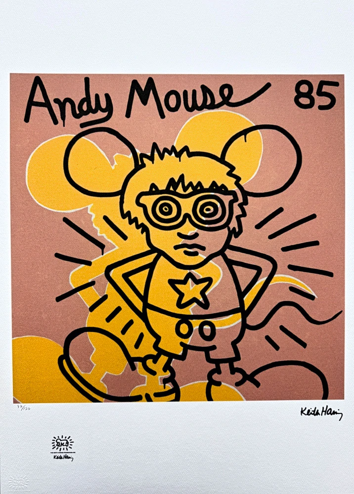 Keith Haring - Andy Mouse lll x/150 - signováno, limitovaná edice s certifikátem, 50x70 cm