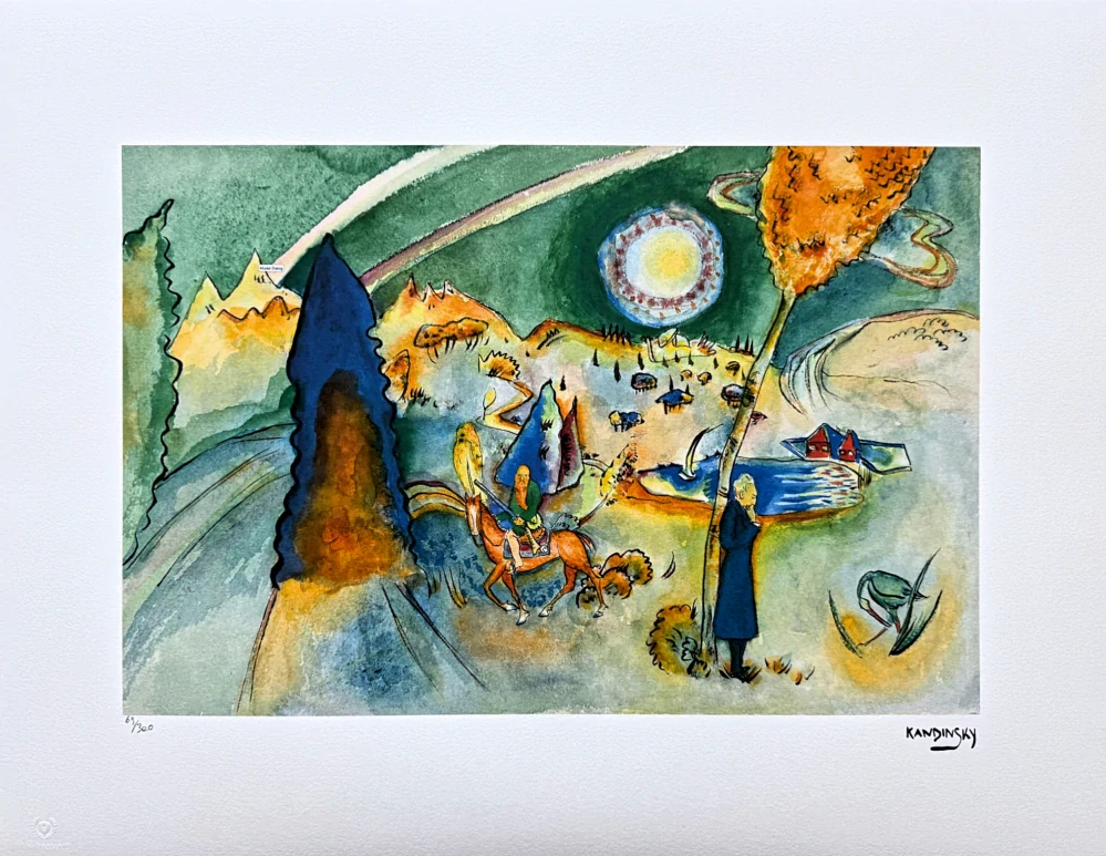 Wassily Kandinsky - Landscape with Horseman - x/300 - signováno, číslovaná edice, 65x50 cm