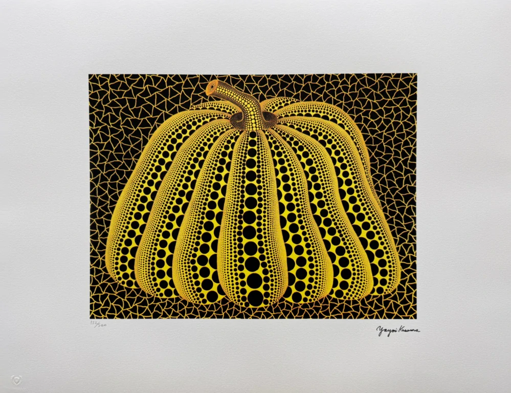 Yayoi Kusama - Yellow pumpkin on black III x/500 - signováno, číslovaná edice, 65x50 cm