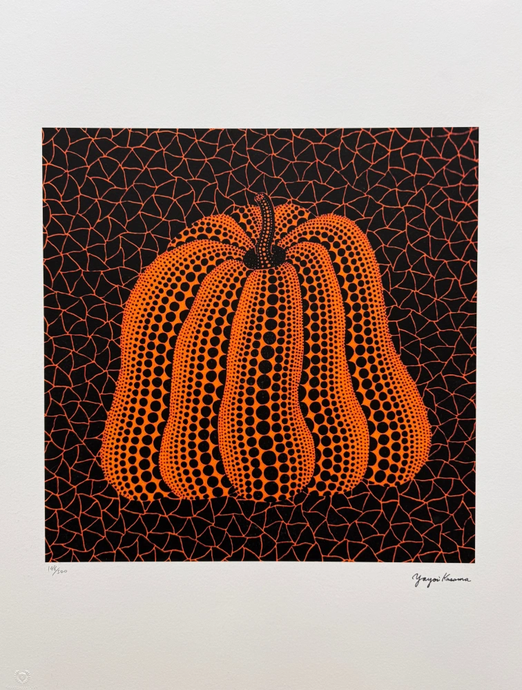 Yayoi Kusama - Orange Pumpkin on Black II x/500 - signováno, číslovaná edice, 50x65 cm