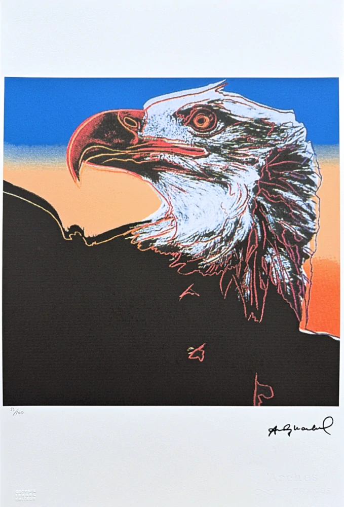 Andy Warhol - Bald Eagle modro-oranžový x/100 edice Leo Castelli s certifikátem