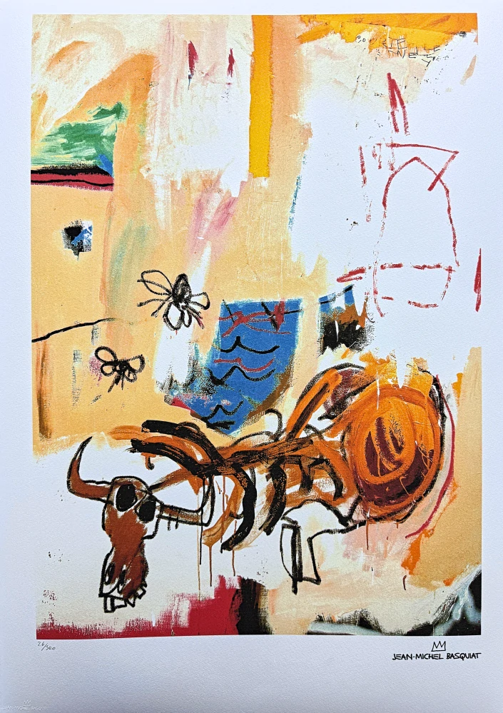 Jean-Michel Basquiat - Bull Orange Sun and Blue Waves x/300 - limitovaná edice, signováno, 50x70cm