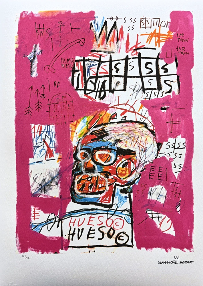 Jean-Michel Basquiat - Head with Crown on Pink Background - x/300 - limitovaná edice, signováno, 50x70cm
