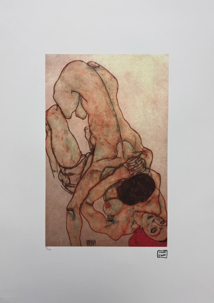 Egon Schiele - Two Intertwined Female Nudes - x/200 - limitovaná edice, s certifikátem, 50x70 cm