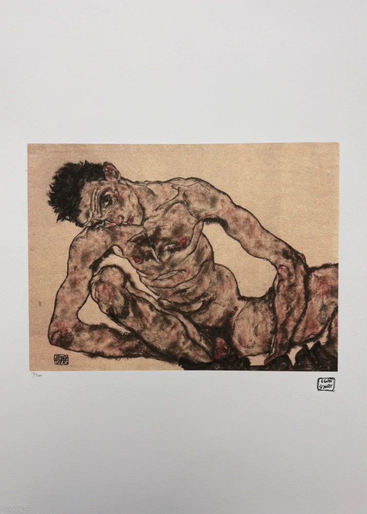 Egon Schiele - Reclining Male Nude - x/200 - limitovaná edice, s certifikátem, 50x70 cm