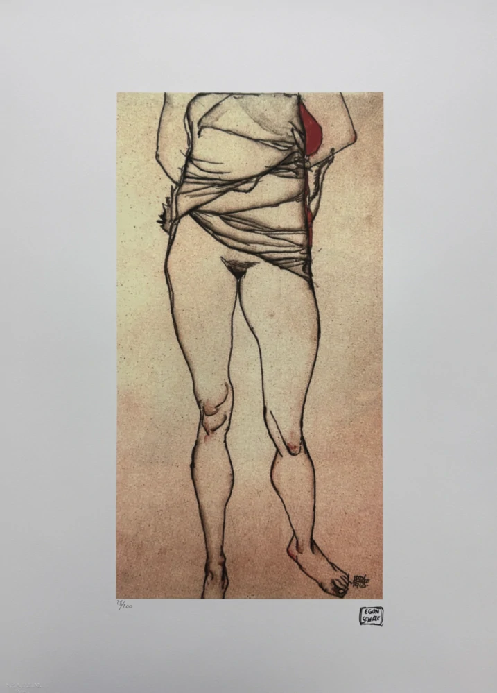 Egon Schiele - Standing Female Nude Seen from Behind - x/200 - limitovaná edice, s certifikátem, 50x70 cm