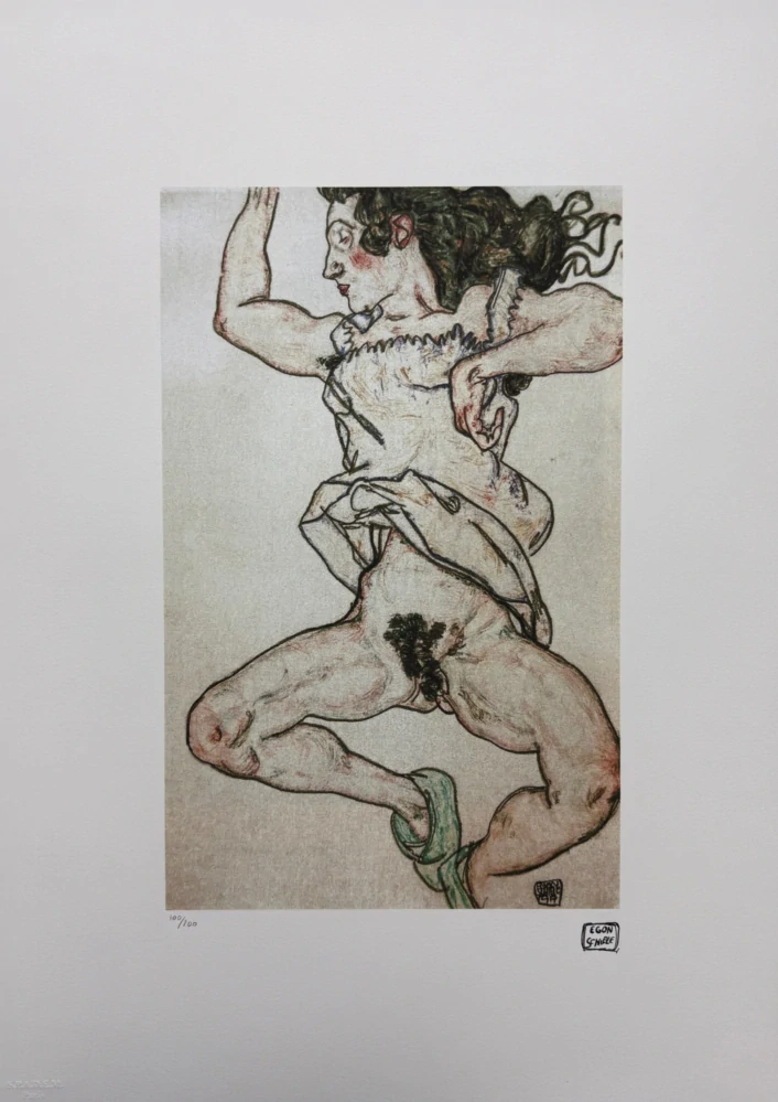 Egon Schiele - Dancing Female Nude with Raised Arms - x/200 - limitovaná edice, s certifikátem, 50x70 cm