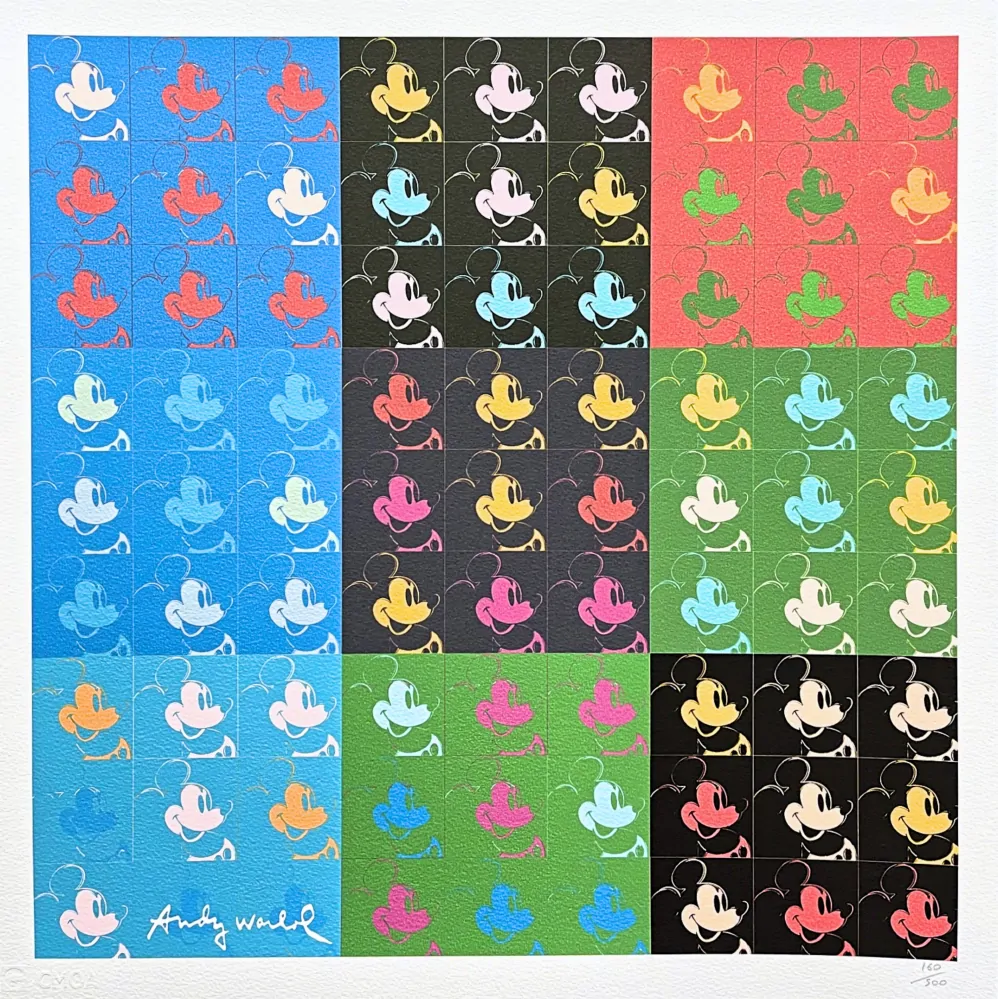 Andy Warhol - Mickey Mouse koláž 160/500 - signováno, 50x50cm, limitovaná edice CMOA s certifikátem