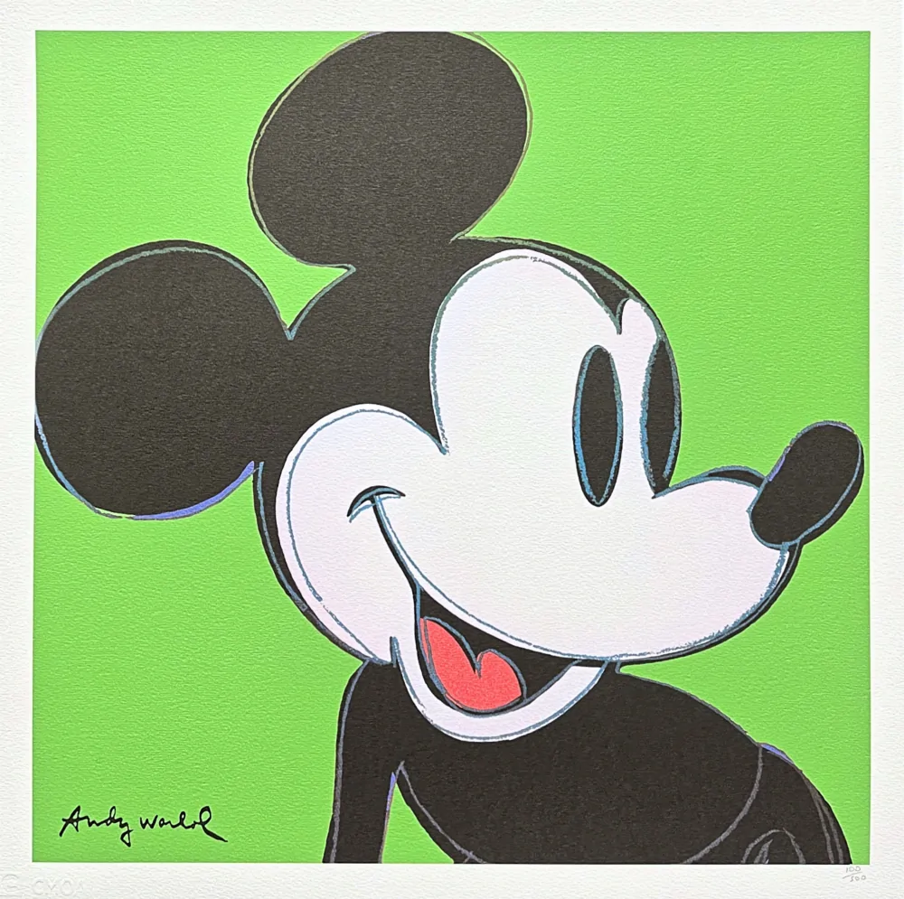 Andy Warhol - Mickey Mouse zelený 100/500 - signováno, 50x50cm, limitovaná edice CMOA s certifikátem