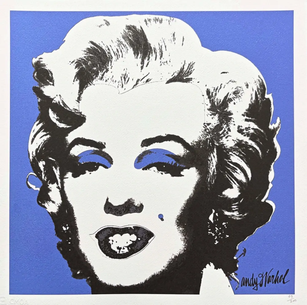 Andy Warhol - Marilyn Monroe modrá 49/500 - signováno, 50x50cm, limitovaná edice CMOA s certifikátem