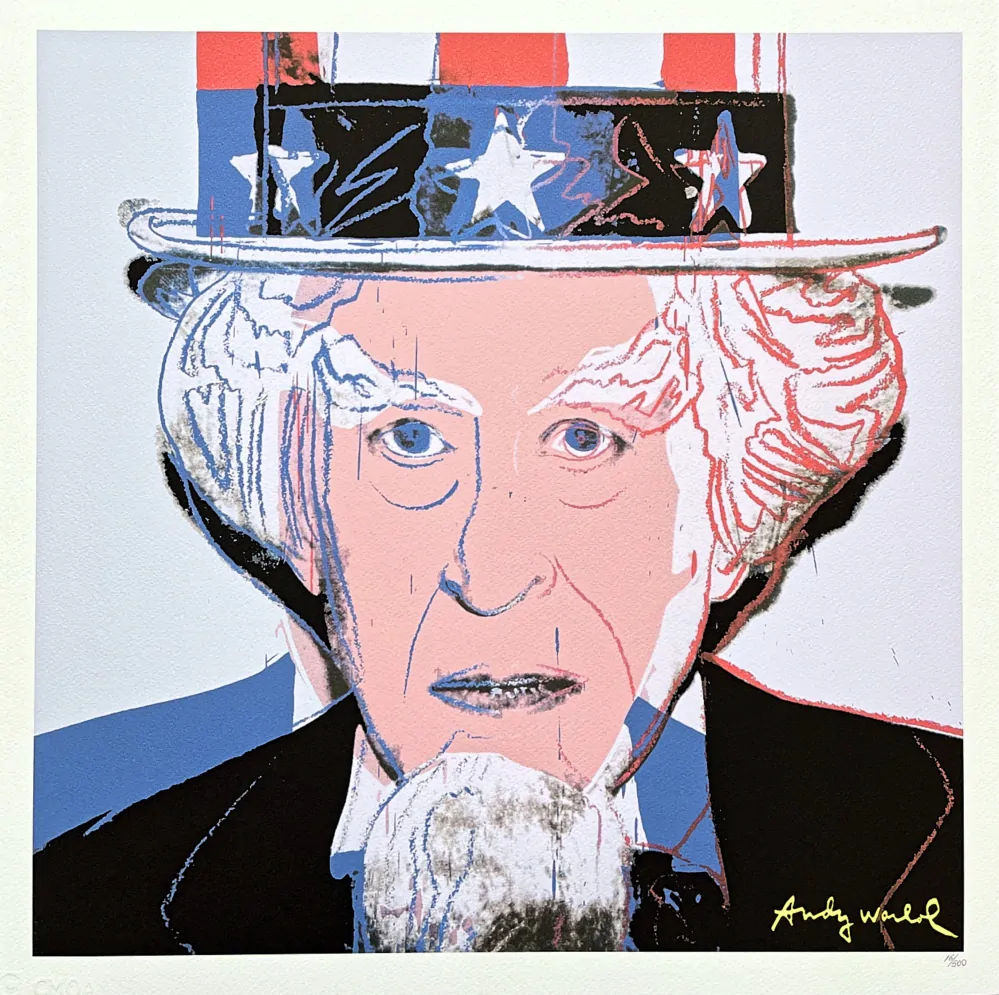 Andy Warhol - Uncle Sam světle modrý 16/500 - signováno, 50x50cm, limitovaná edice CMOA s certifikátem