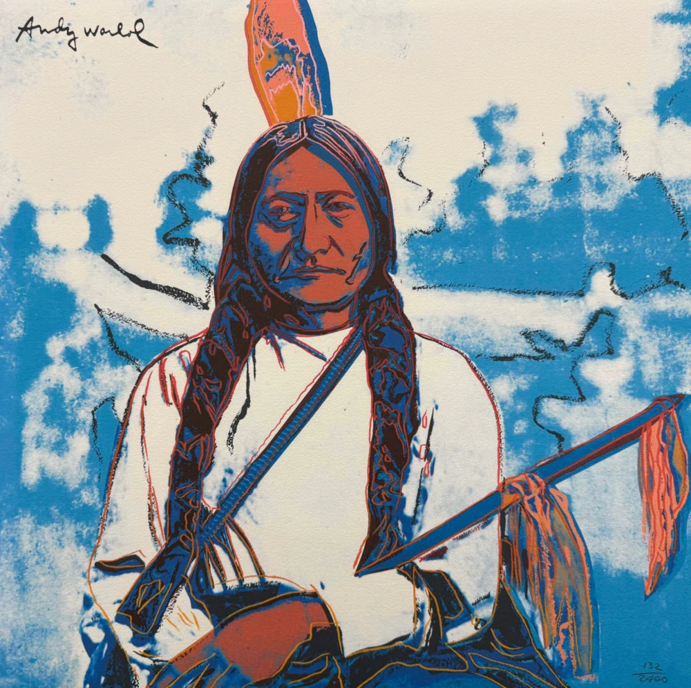 Andy Warhol - Sitting Bull bílo-modrý 132/2400 - 60x60cm, limitovaná edice CMOA s certifikátem