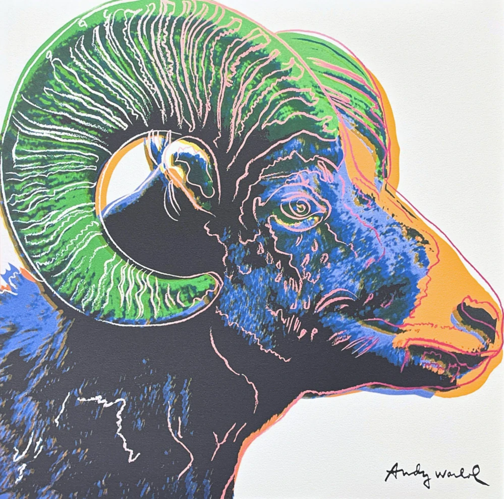Andy Warhol - Bighorn Ram modro-zelený x/2400 - 60x60cm, limitovaná edice CMOA s certifikátem