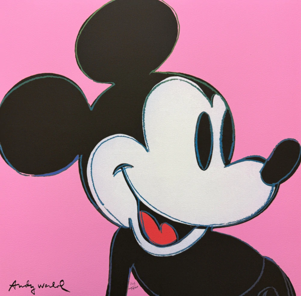 Andy Warhol - Mickey Mouse růžový 205/2400 - 60x60cm, limitovaná edice CMOA s certifikátem