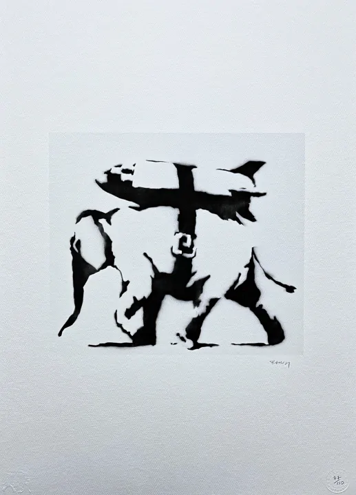 Banksy - Elephant with bomb 77/100 - číslovaná edice s certifikátem, 50x70cm