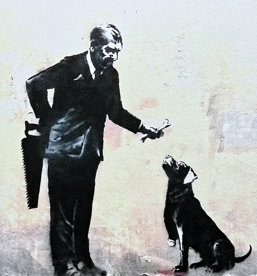 Banksy - Man with dog 35/150 - číslovaná edice s certifikátem, 50x70cm