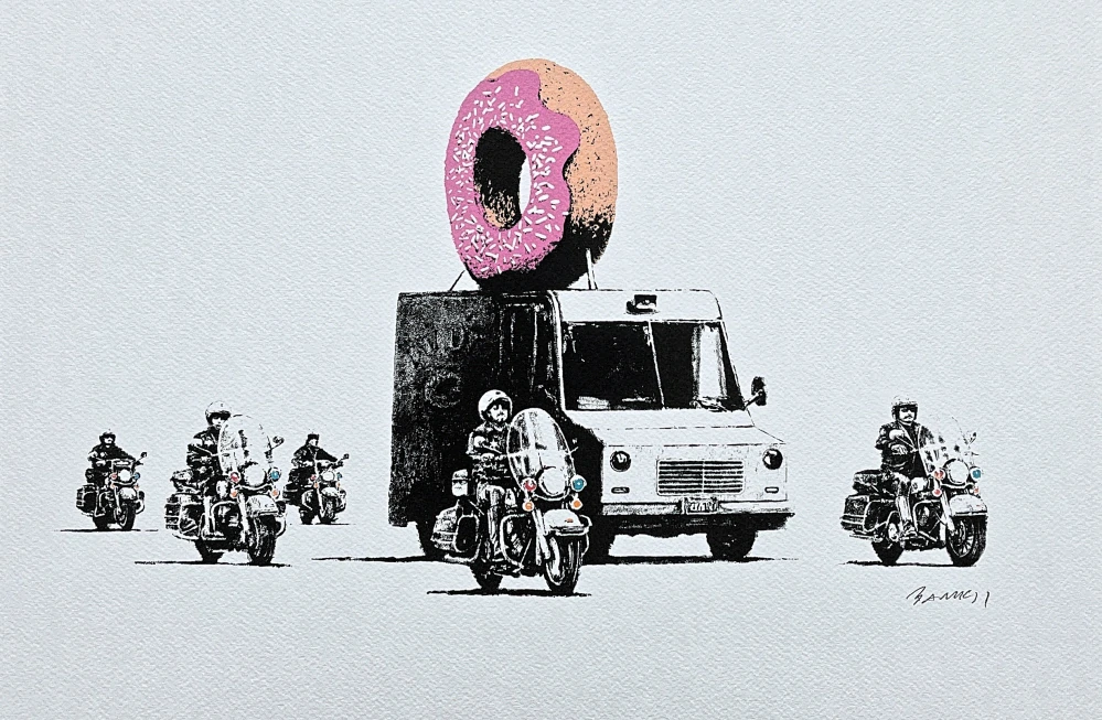 Banksy - Police donut x/150 - číslovaná edice s certifikátem, 70x50cm