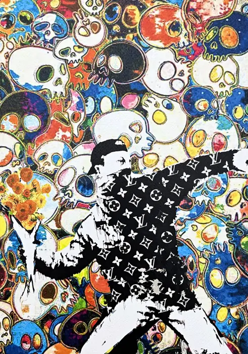 Death NYC - Banksy Flower Thrower a Louis Vuitton - limitovaná edice s certifikátem, 32x45cm