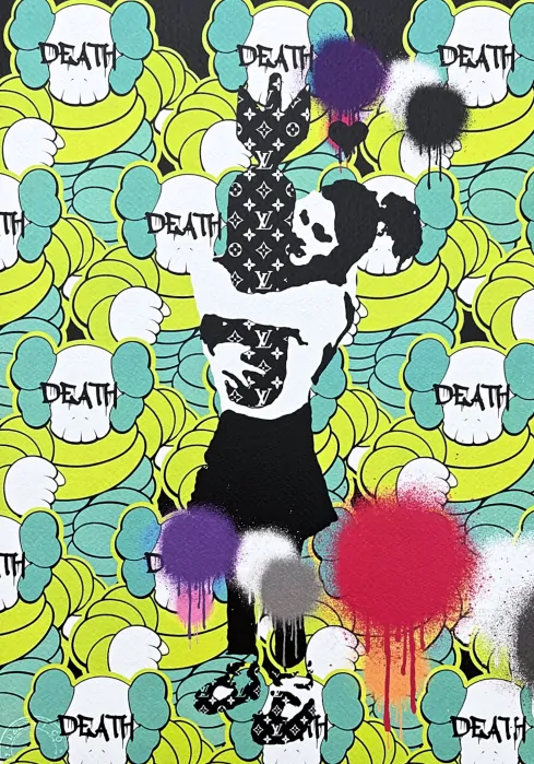 Death NYC - Banksy Bomb love a Kaws - limitovaná edice s certifikátem, 32x45cm