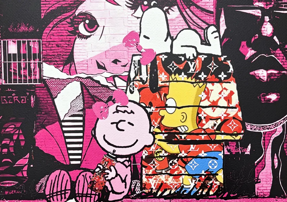 Death NYC - Bart Simpson, Snoopy a Charlie Brown - limitovaná edice s certifikátem, 45x32cm