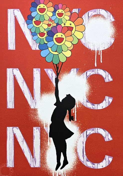 Death NYC - Banksy Flying baloon girl, NYC a Murakami - limitovaná edice s certifikátem, 32x45cm