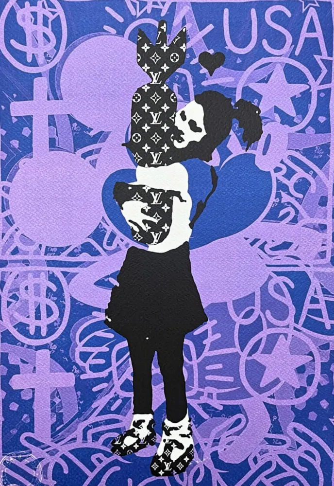 Death NYC - Blue Banksy Bomb love - limitovaná edice s certifikátem, 32x45cm