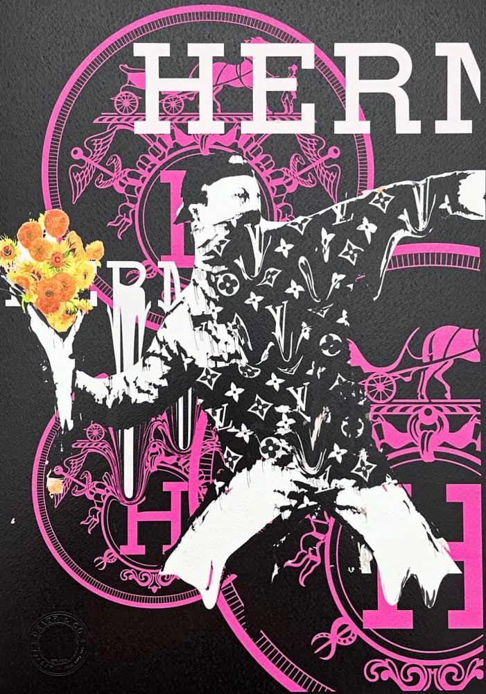 Death NYC - Banksy Flower Thrower a Hermes - limitovaná edice s certifikátem, 32x45cm