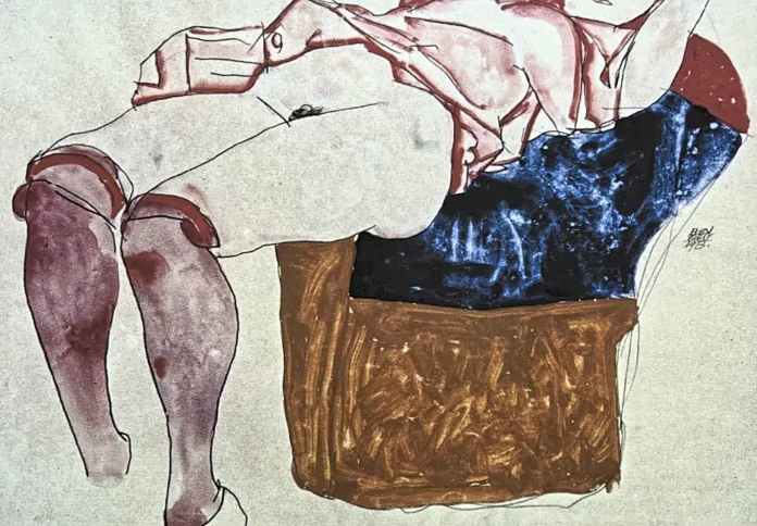 Egon Schiele - Reclining Woman With Mauve Stockings 58/200 - limitovaná edice, s certifikátem, 50x70 cm