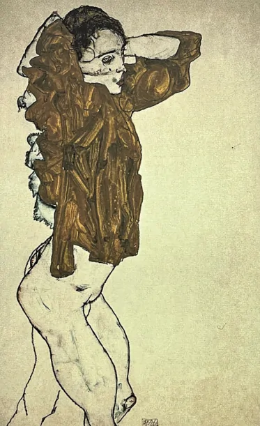 Egon Schiele - Girl Undressing 30/200 - limitovaná edice, s certifikátem, 50x70 cm