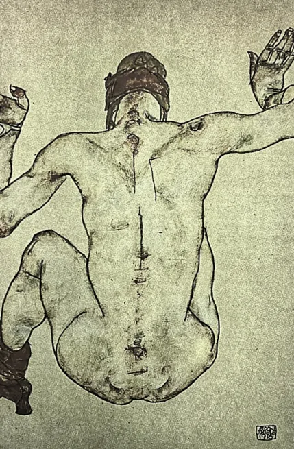 Egon Schiele - Seated back nude 50/200 - limitovaná edice, s certifikátem, 50x70 cm