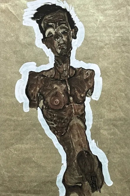 Egon Schiele - Nude Self-Portrait 141/200 - limitovaná edice, s certifikátem, 50x70 cm