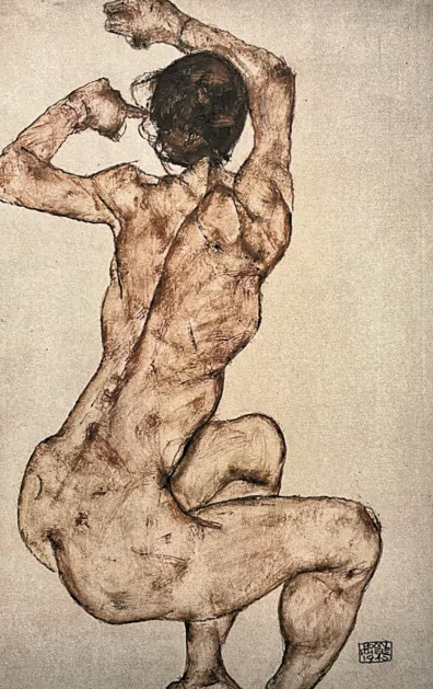 Egon Schiele - The Crouching down 56/200 - limitovaná edice, s certifikátem, 50x70 cm