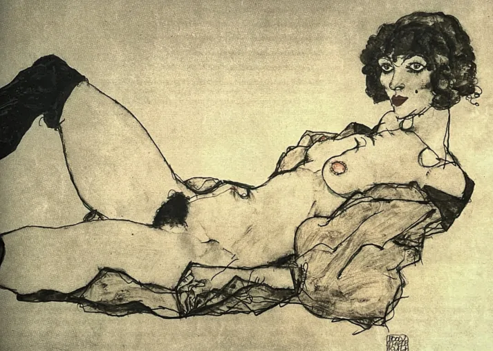 Egon Schiele - Act in black shirt x/200 - limitovaná edice, s certifikátem, 50x70 cm