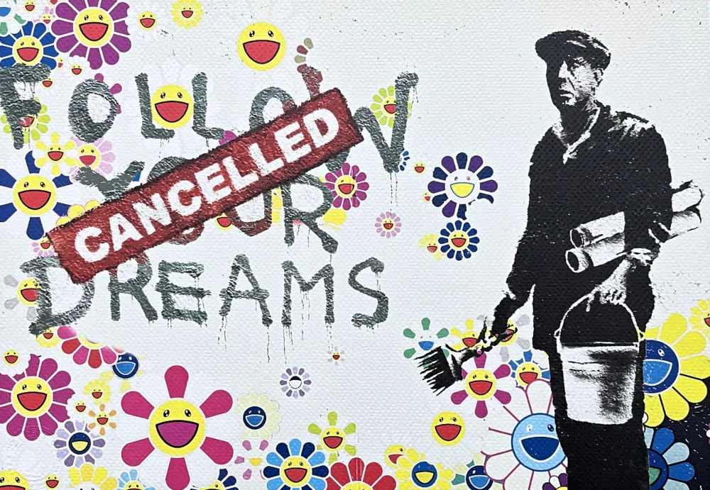 Death NYC - Banksy Happy face a Murakami - limitovaná edice s certifikátem, 45x32cm