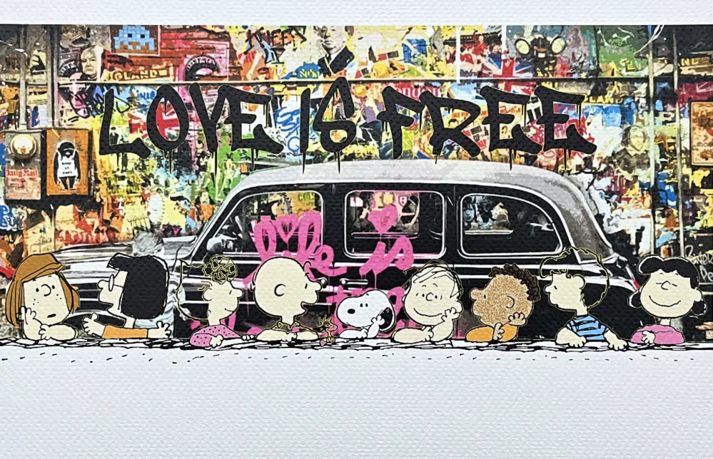 Death NYC - Snoopy, Charlie Brown a Love is free - limitovaná edice s certifikátem, 45x32cm