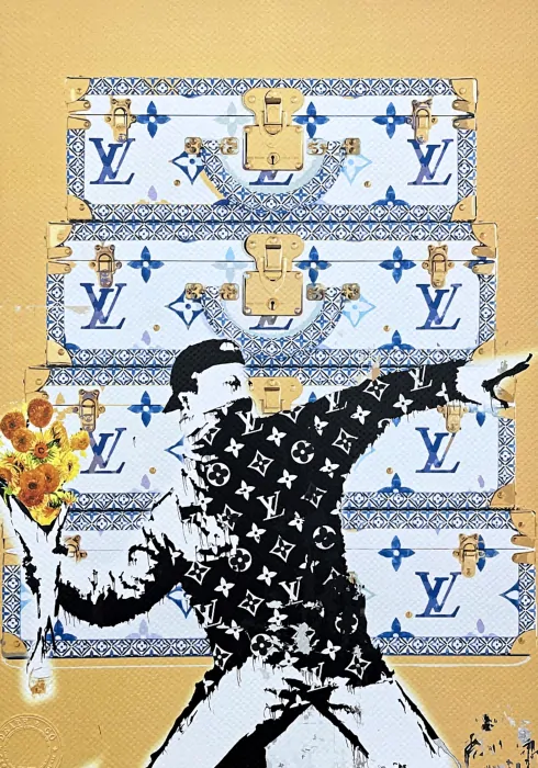 Death NYC - Banksy Flower Thrower a Louis Vuitton - limitovaná edice s certifikátem, 32x45cm