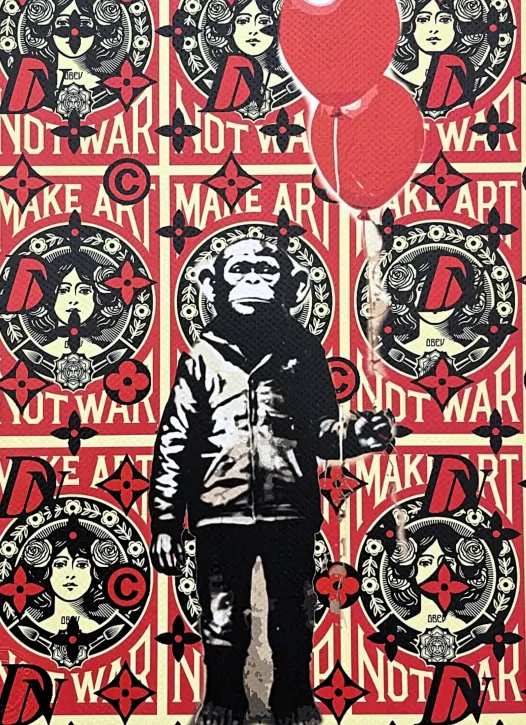 Death NYC - Banksy Chimpanzee a Obey - limitovaná edice s certifikátem, 32x45cm