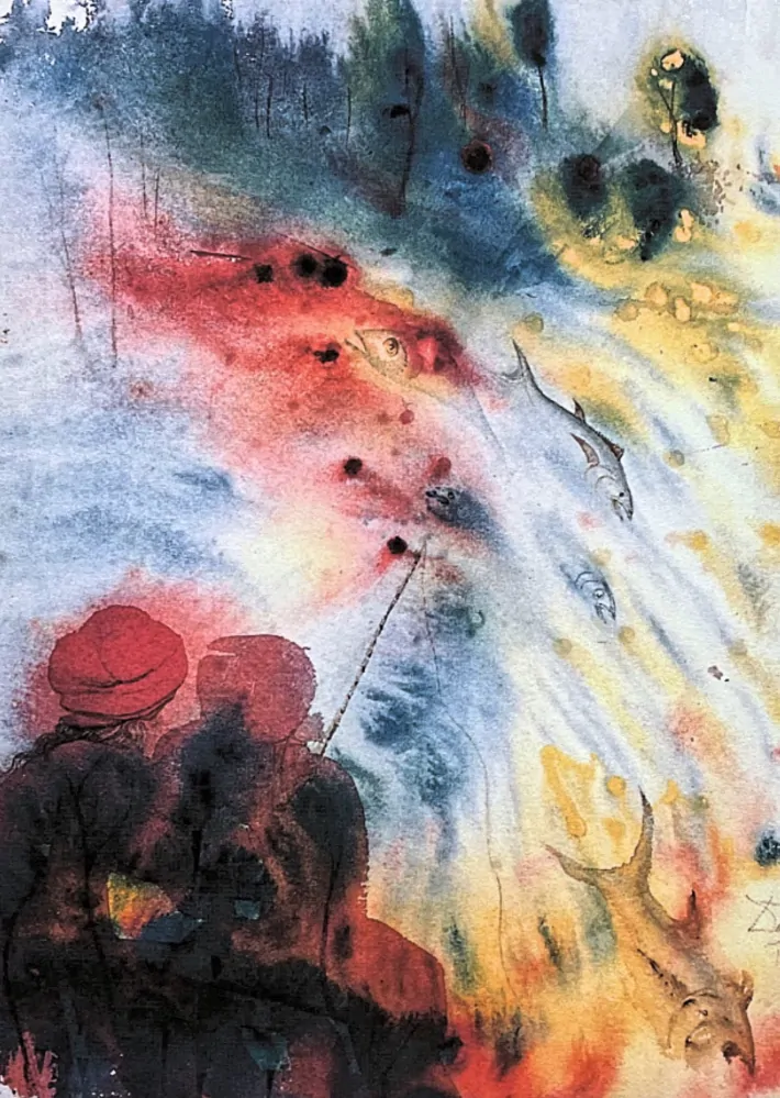 Salvador Dalí - Poissons de cascade avec les pêcheurs - signováno, limitovaná edice, 50x66cm